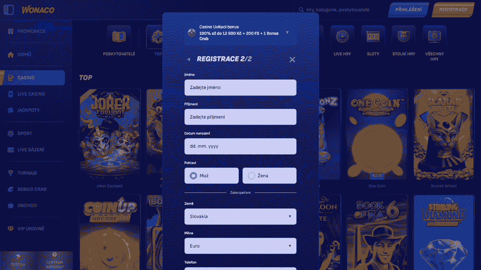 Jak se zaregistrovat ve Wonaco Kaszinó