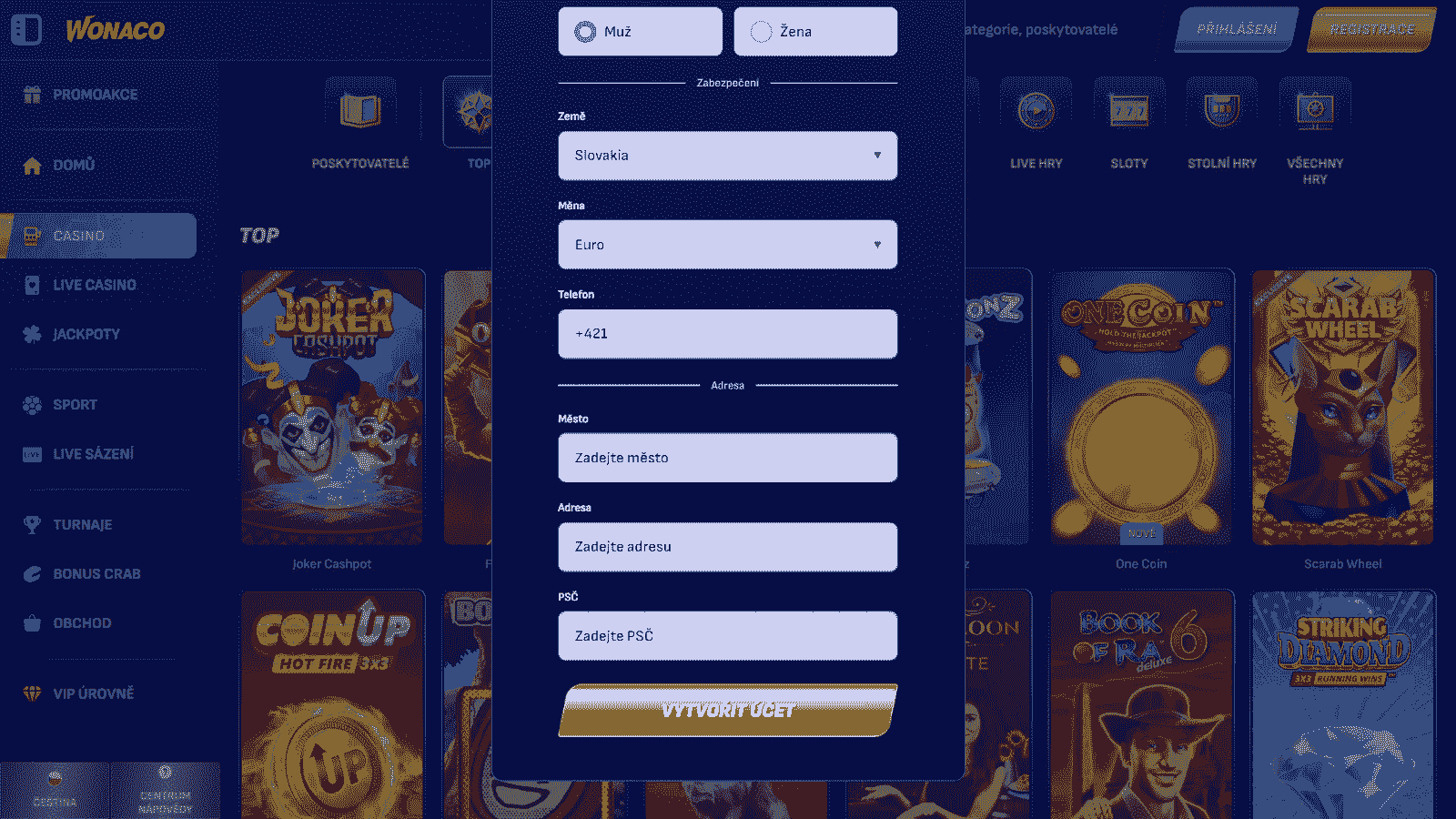 Jak se zaregistrovat ve WonacoCasino