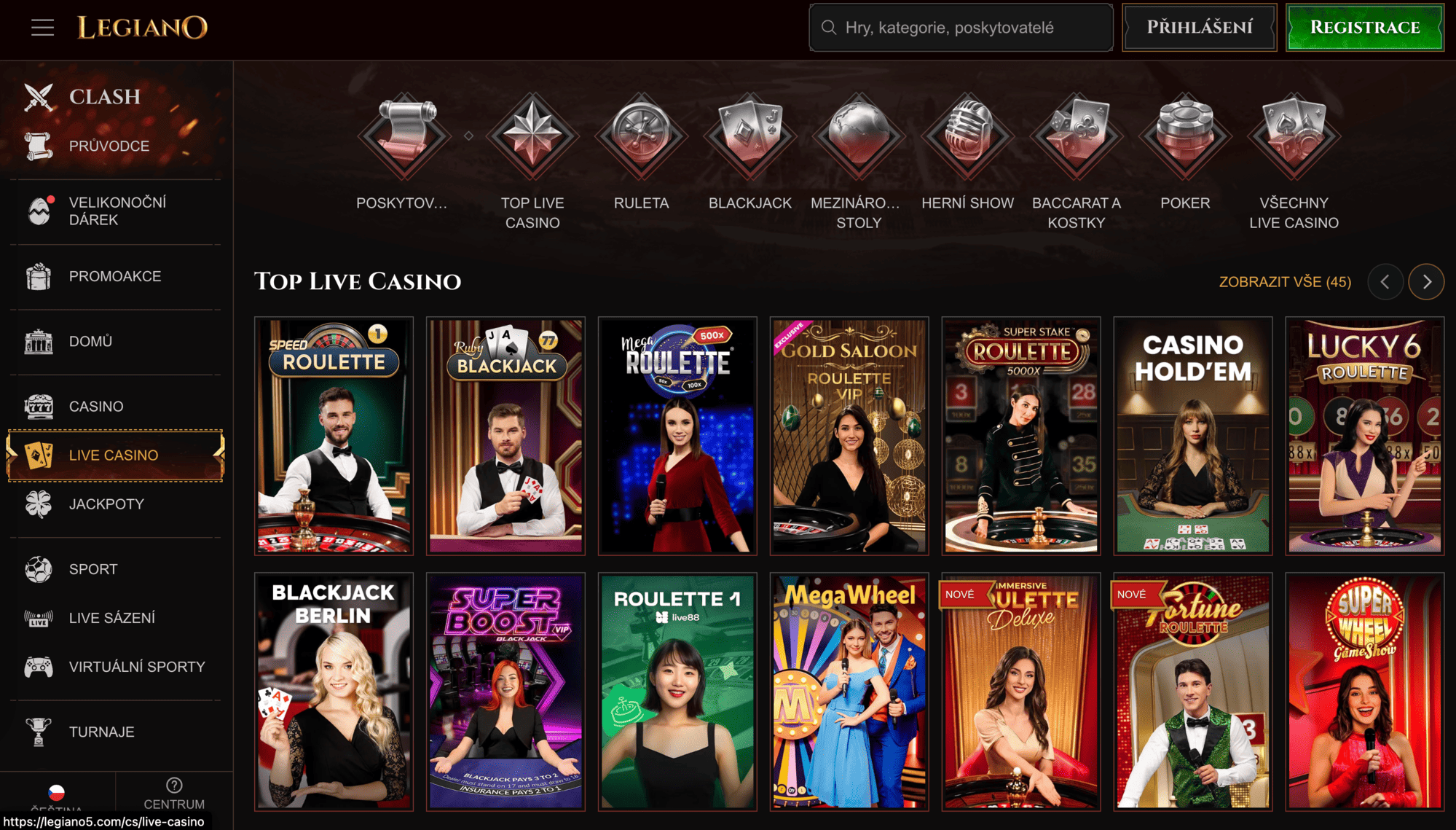 Live kasino hry v Legiano Casino