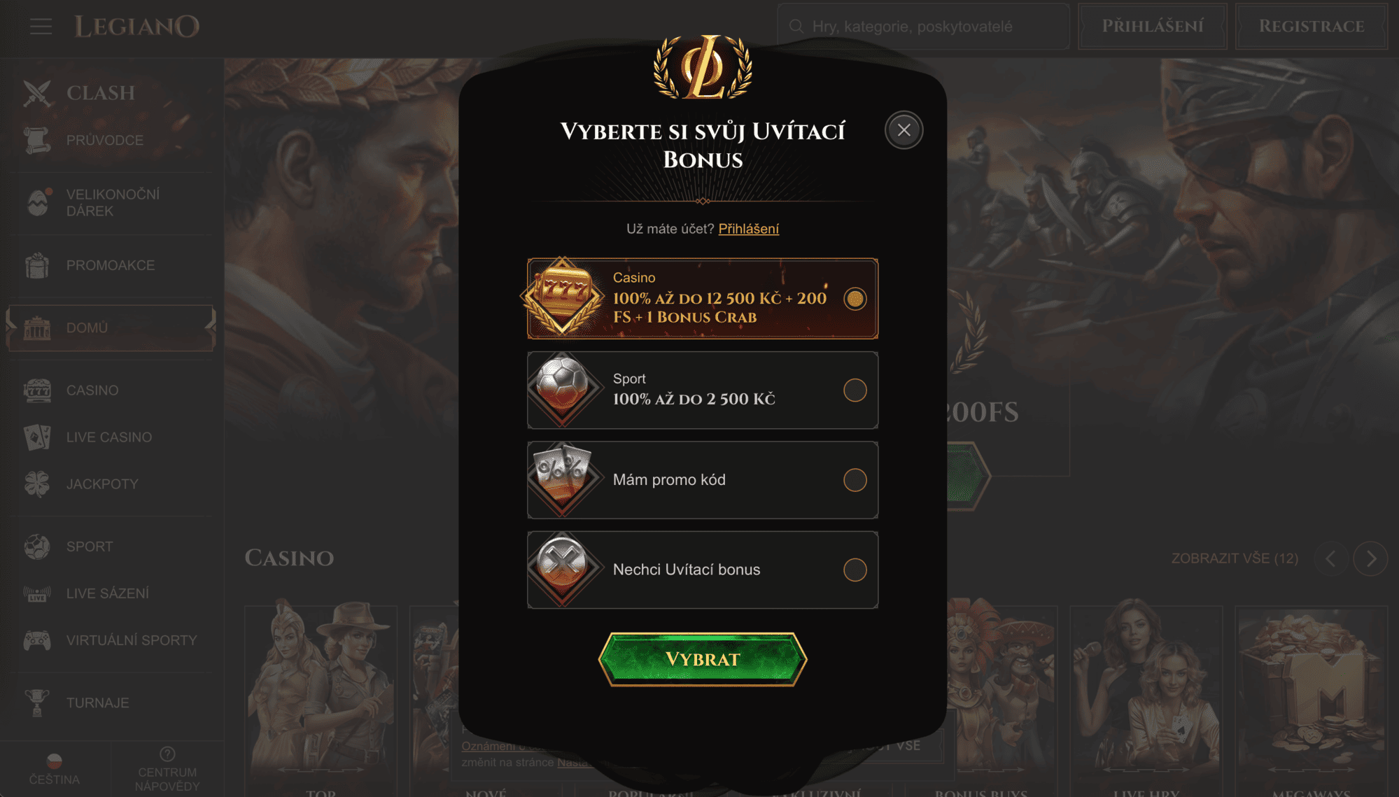 Registrace účtu v Legiano Casino