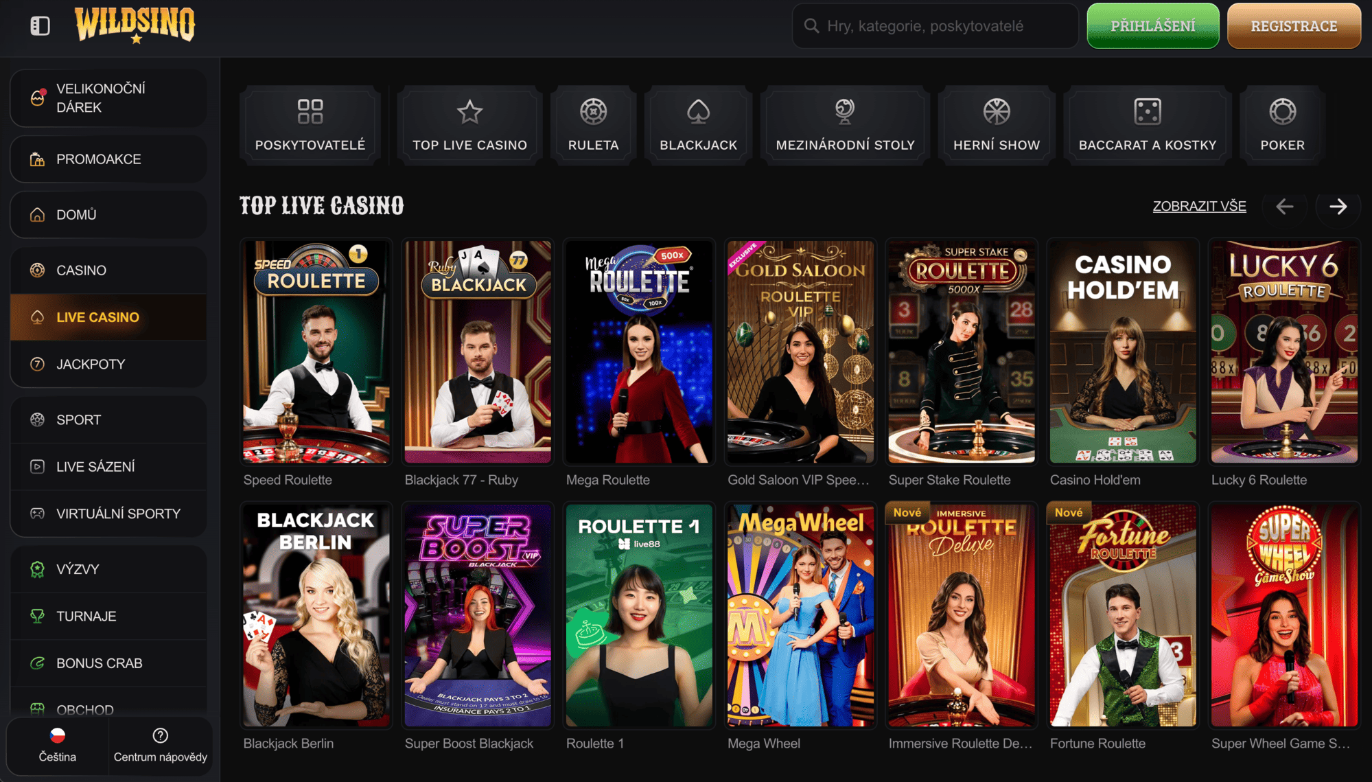 Live kasino hry v Wildsino Casino