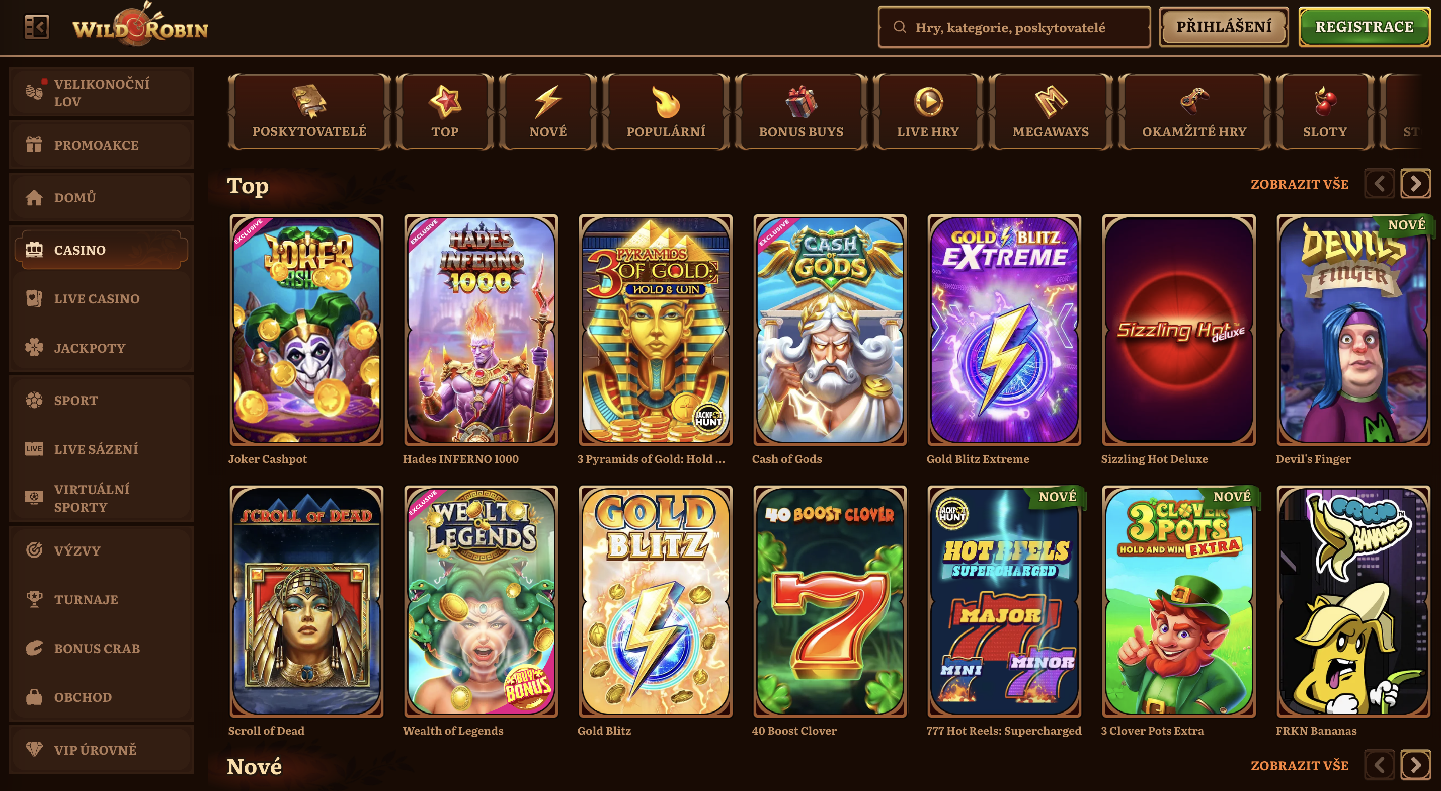Kasinové hry lze hrát v WildRobin Casino