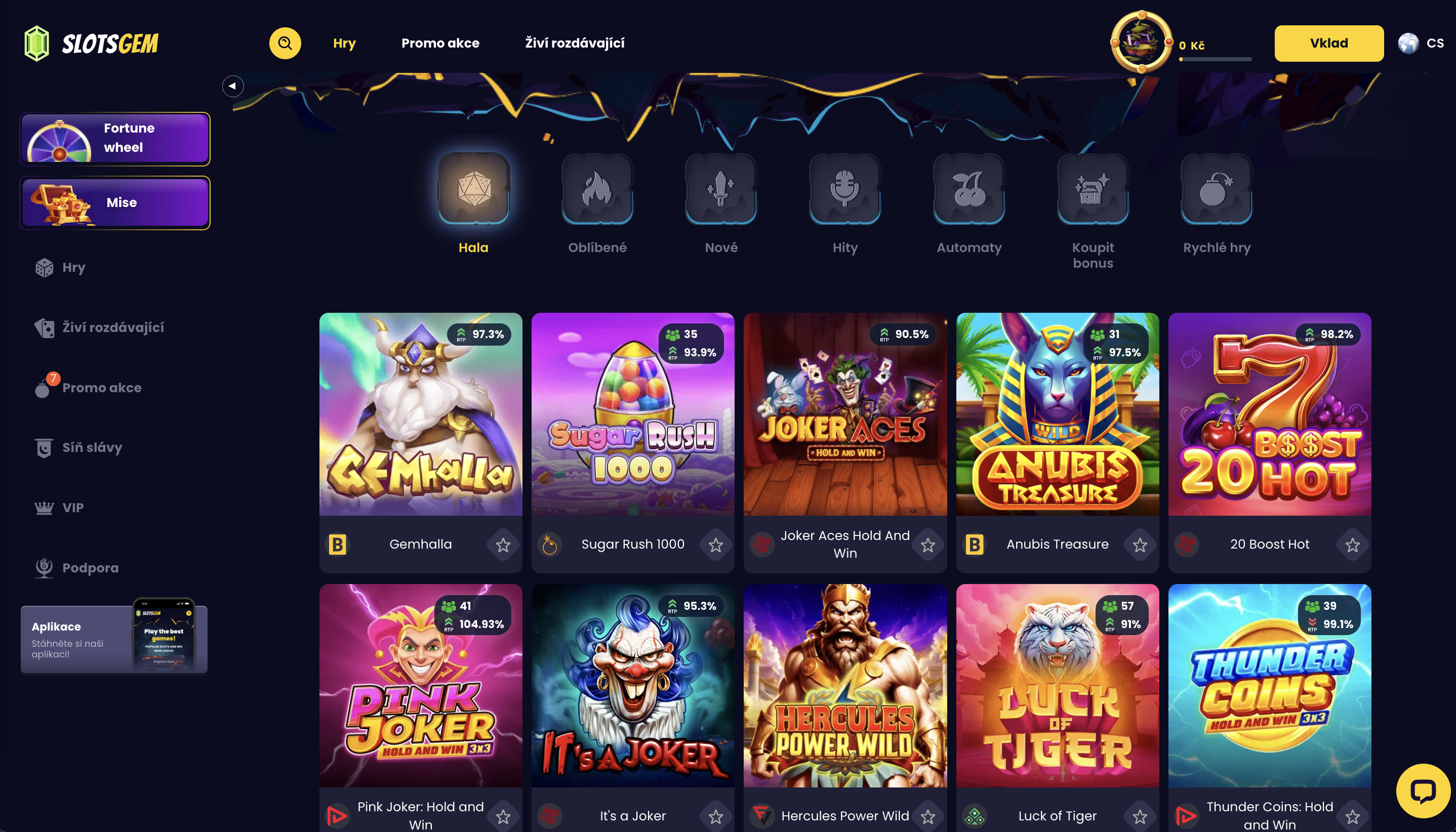 Kasinové hry v SlotGems Casino