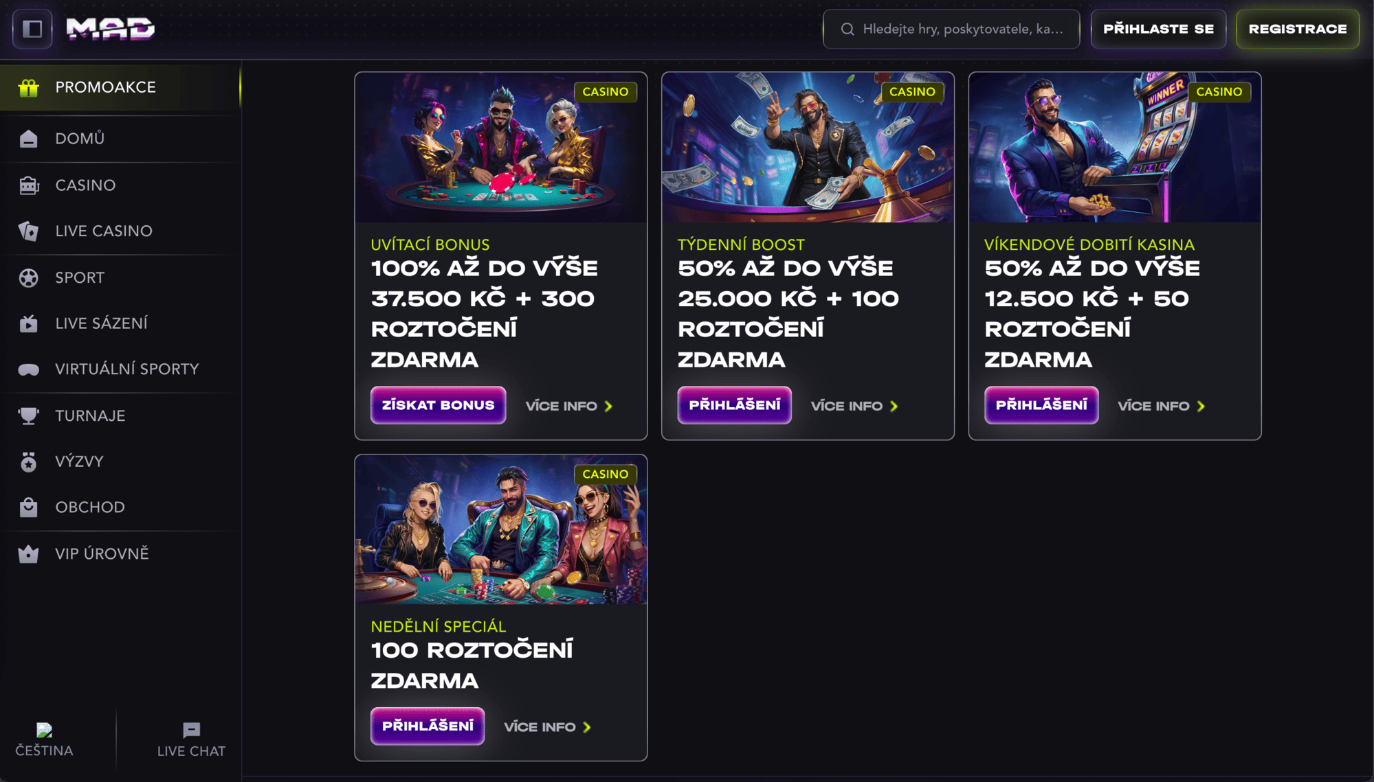 Bonusy a promoakce v Mad Casino